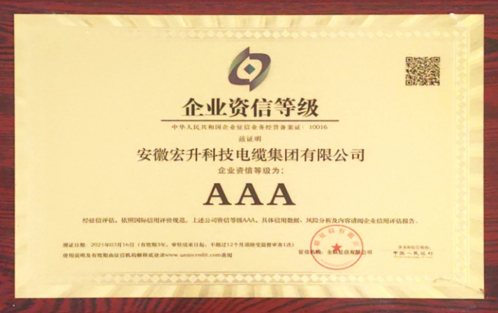 AAA企業(yè)資信等級(jí)